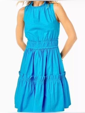 Lilly Pulitzer “Elina” Stretch Cotton Dress Cumulus Blue Size 8 NWT